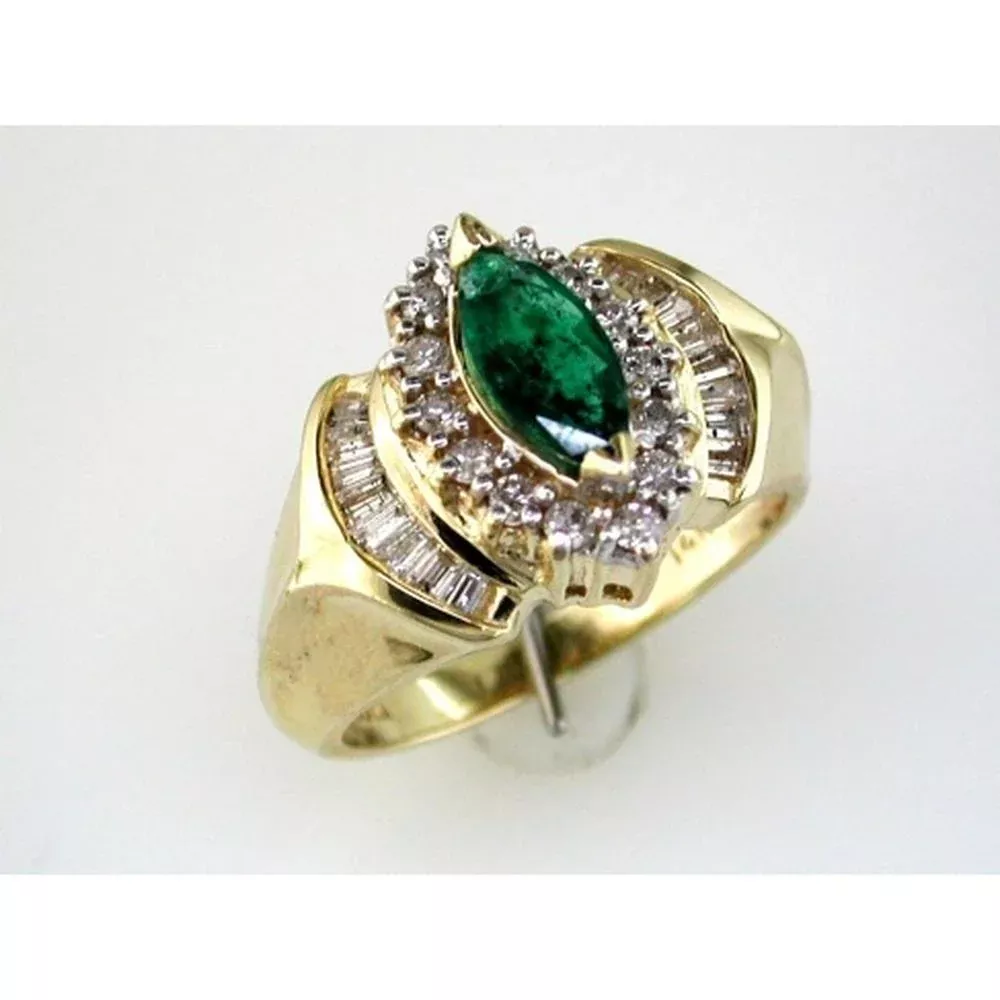 Luxe 14K Yellow Gold Emerald and Diamond Marquise Ring