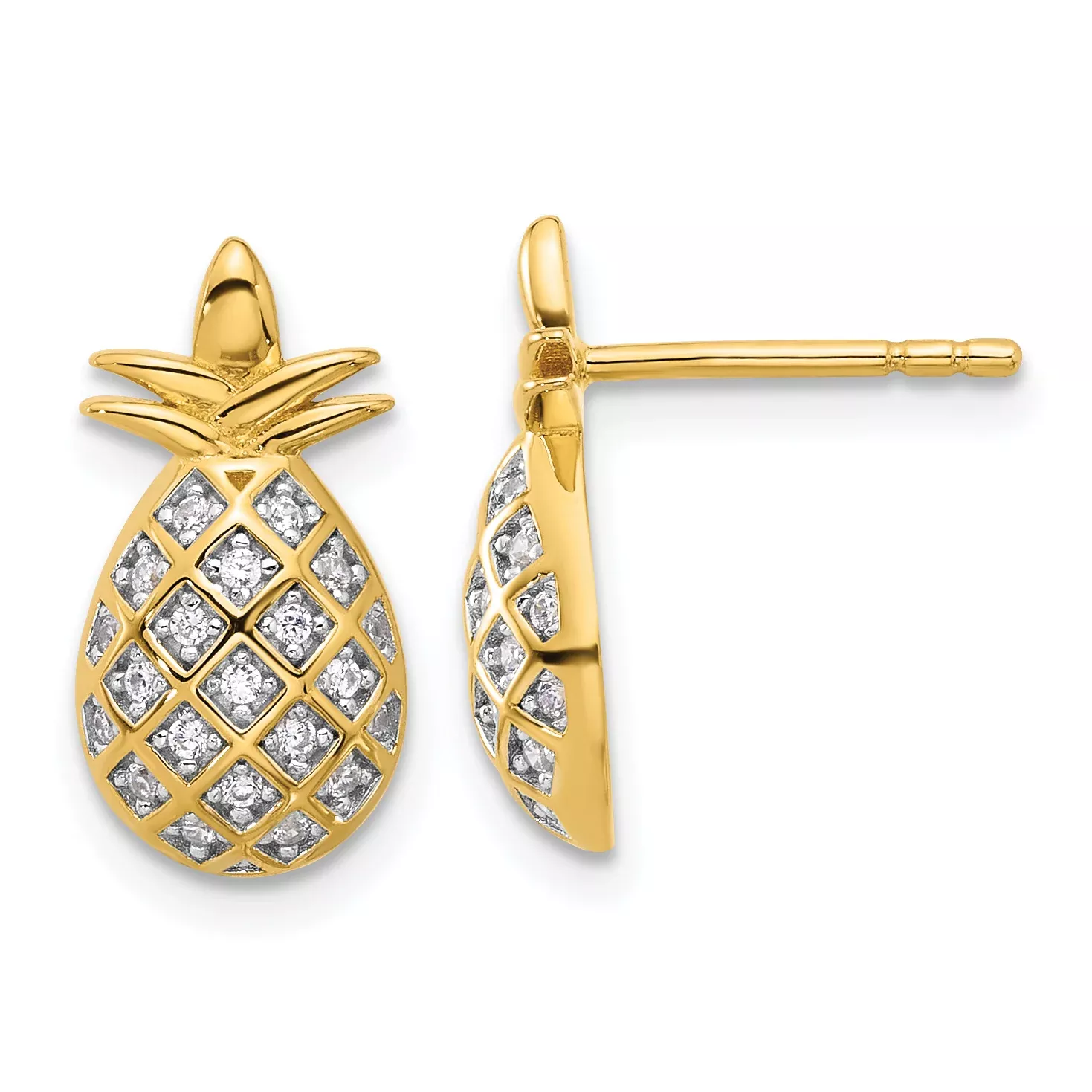 Pure Fire Sterling Silver Gold-tone CZ Pineapple Post Earrings