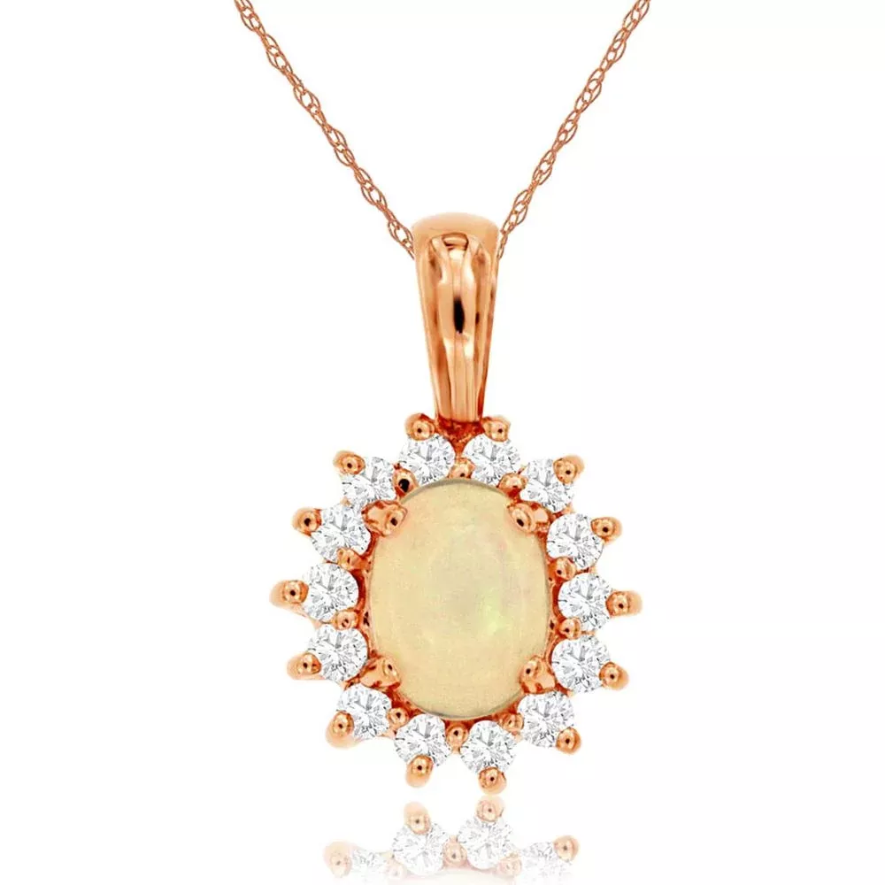 Radiant 14K Rose Gold Opal & Diamond Pendant - Exquisite Necklace