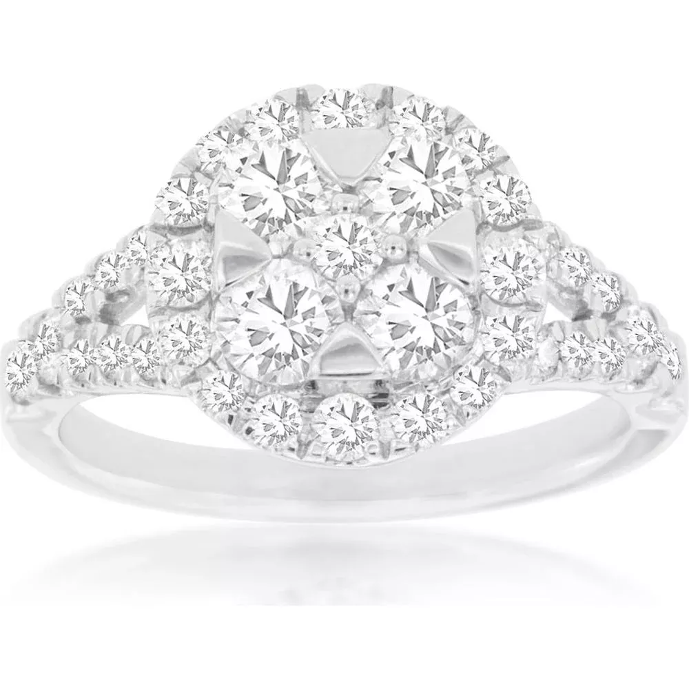 Radiant 14K White Gold Diamond Ring - 1.48 Carat Total Diamond Weight