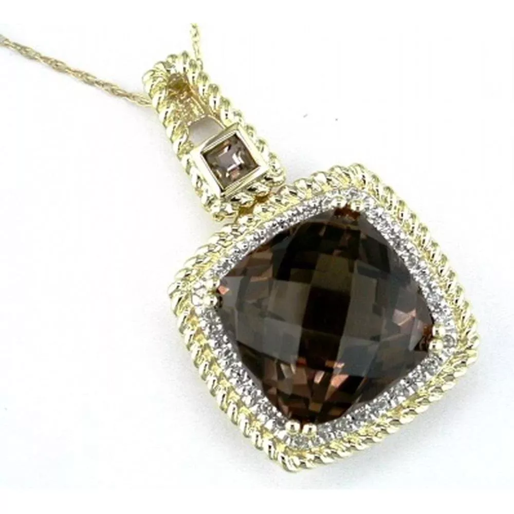 Radiant 14K Yellow Gold Smoky Quartz & Diamond Pendant