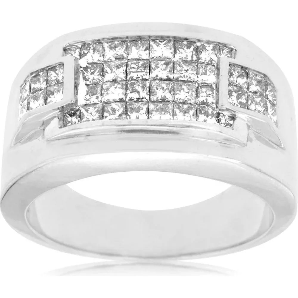 Regal 14K White Gold Men's Diamond Ring - 1.50 Carat Princess Cut