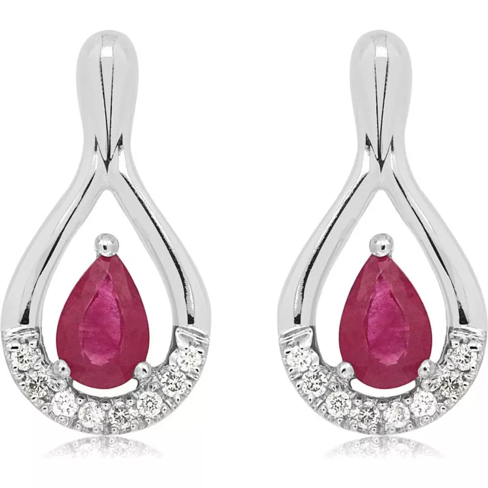 Regal Ruby Radiance 14K White Gold Earrings
