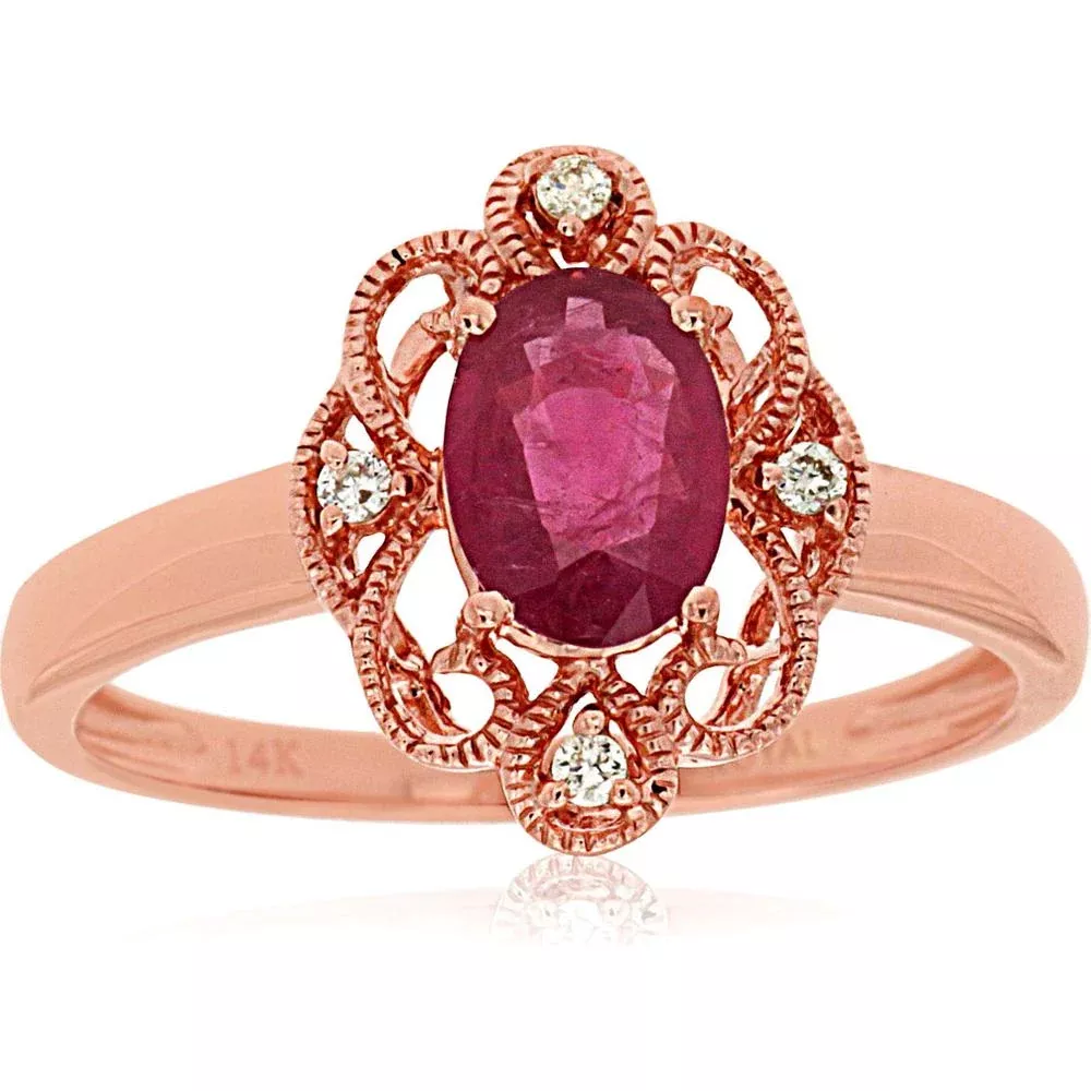 Royal 14K Rose Gold 0.90 Carat Ruby & 0.04 Carat Diamond Ring
