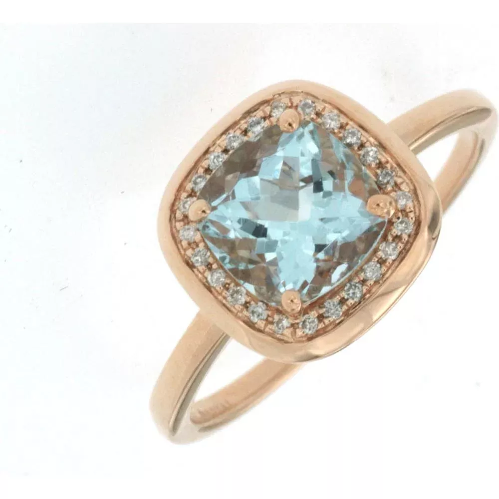 Royal 14K Rose Gold Aquamarine & Diamond Ring - 1.35 Carat Aquamarine, 0.09 Carat Diamond Total