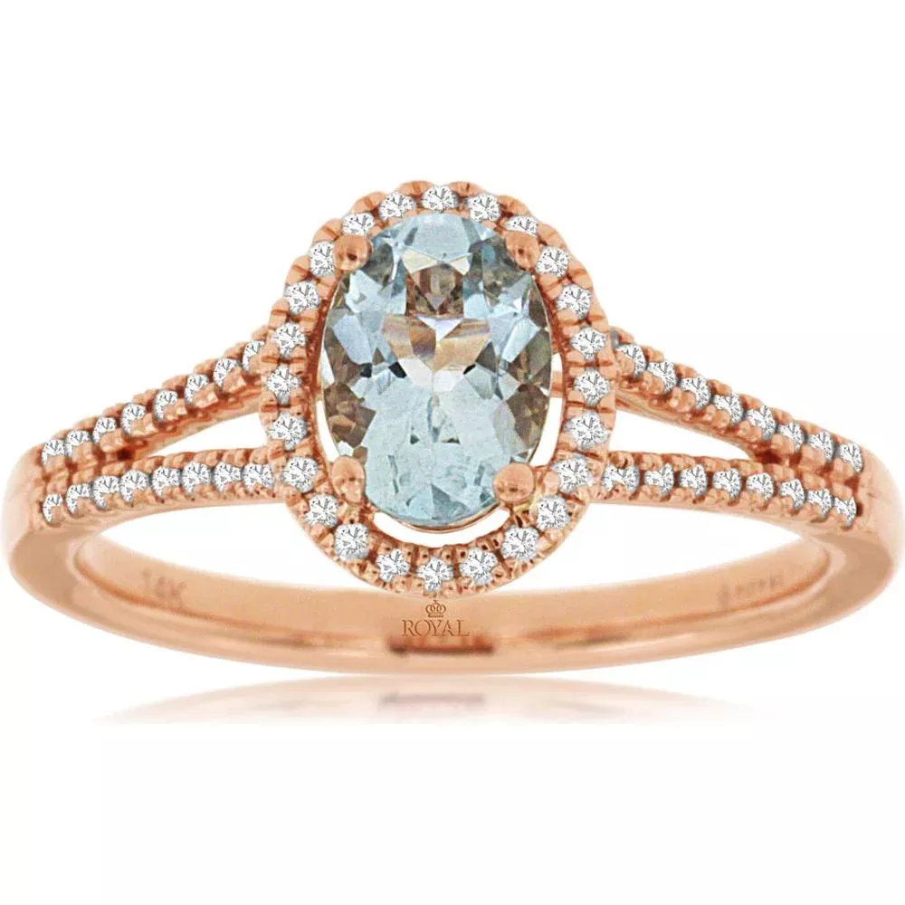 Royal 14K Rose Gold Aquamarine and Diamond Ring - Serene Shores Brilliance