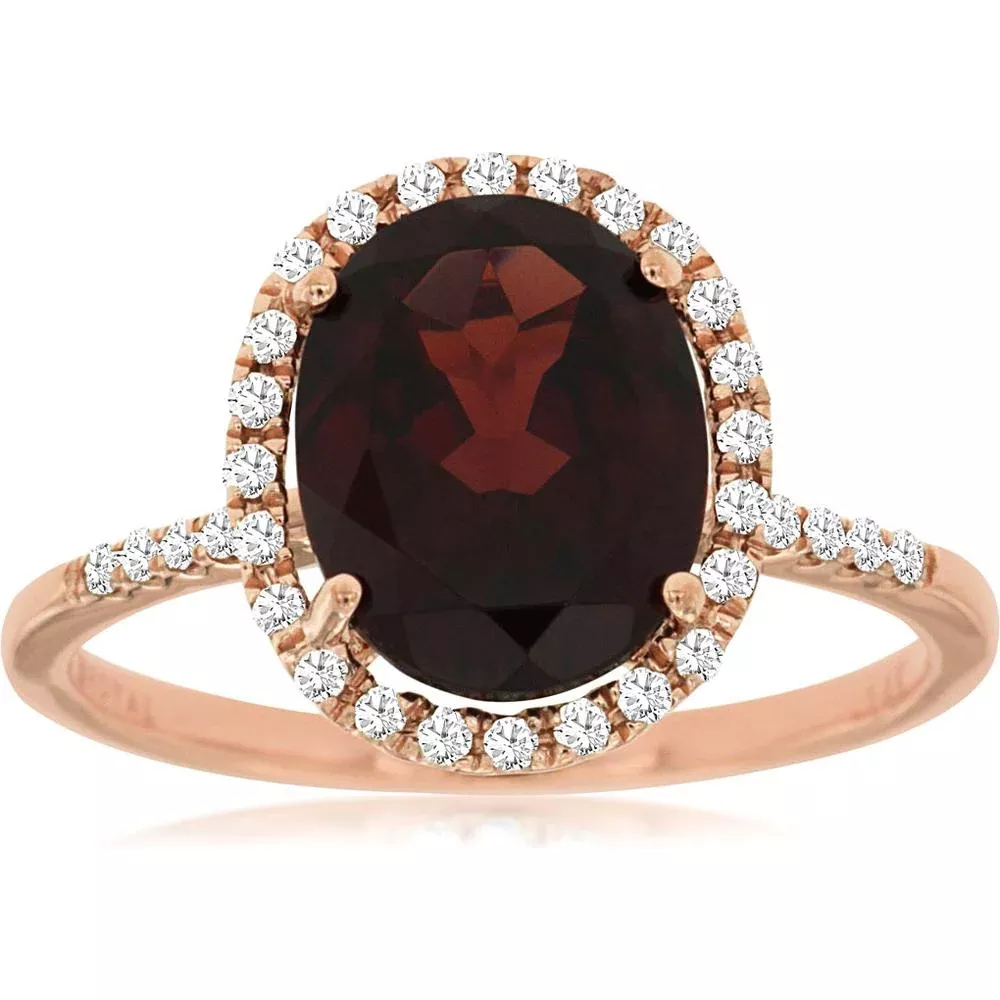 Royal 14K Rose Gold Garnet & Diamond Ring - 2.75 Carat Oval Garnet with Diamond Accents