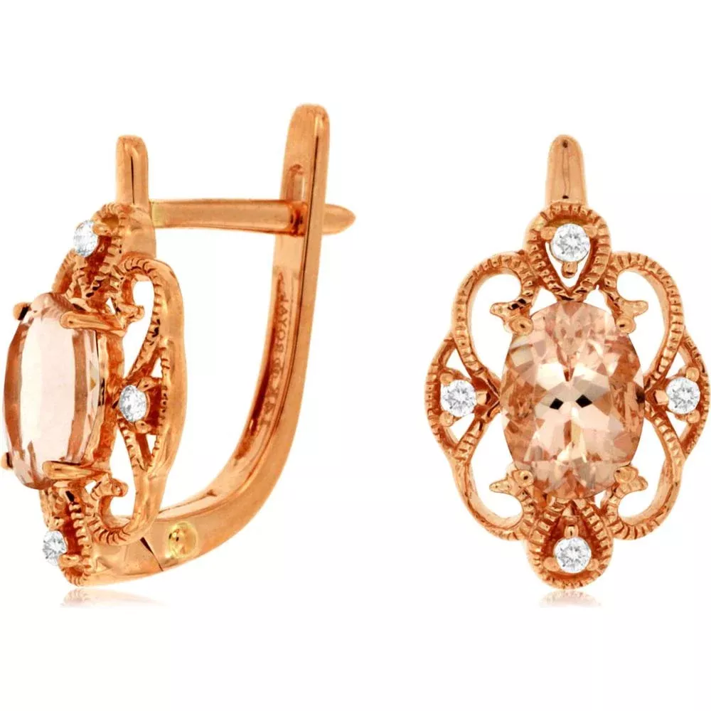 Royal 14K Rose Gold Morganite & Diamond Earrings - Timeless Elegance