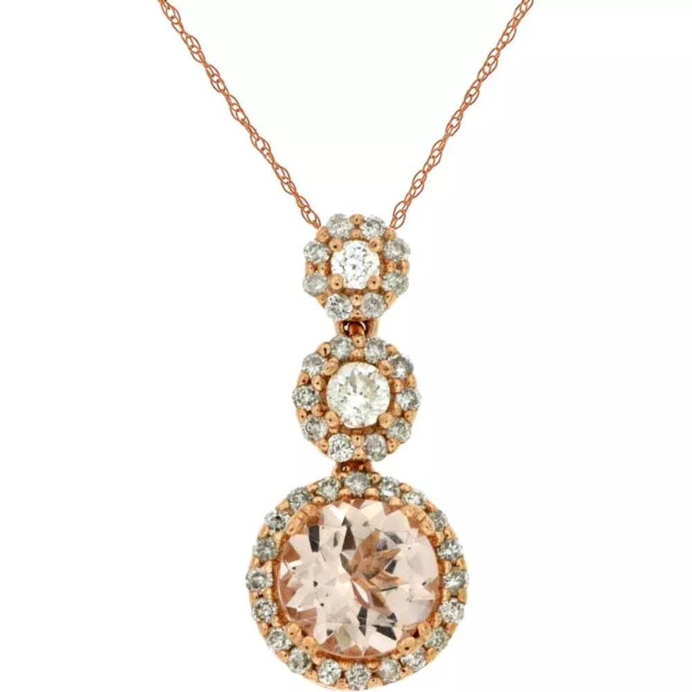 Royal 14K Rose Gold Morganite & Diamond Pendant - Exquisite Elegance