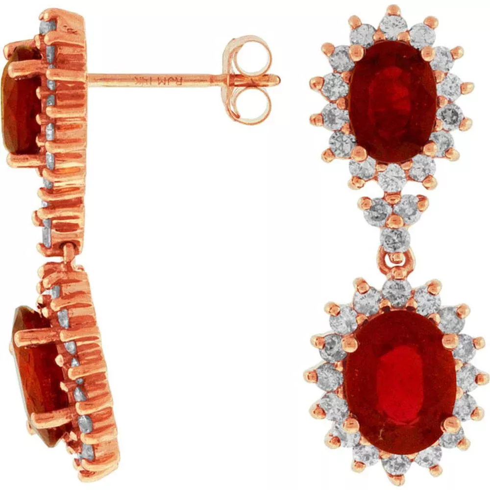 Royal 14K Rose Gold Ruby & Diamond Earrings - 4.40 Carat Ruby, 1.30 Carat Diamond Total Weight