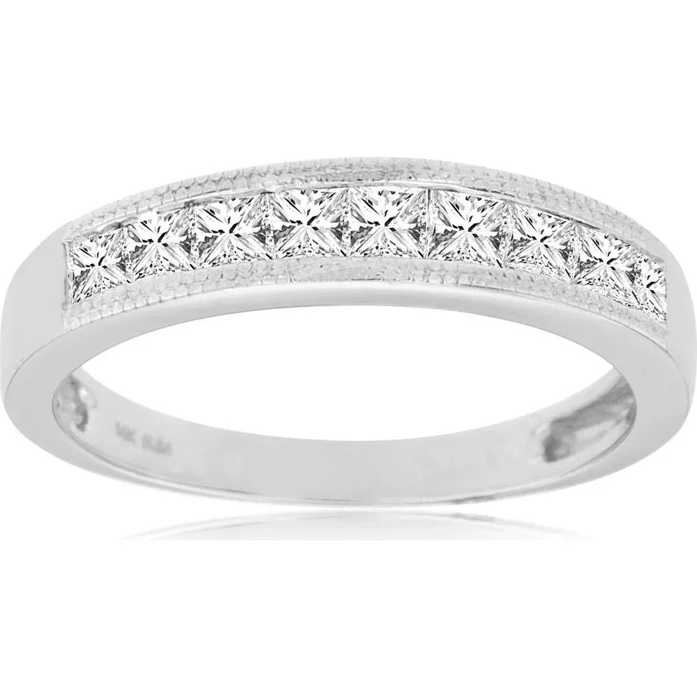 Royal 14K White Gold 0.50 Carat Princess Cut Diamond Wedding Ring