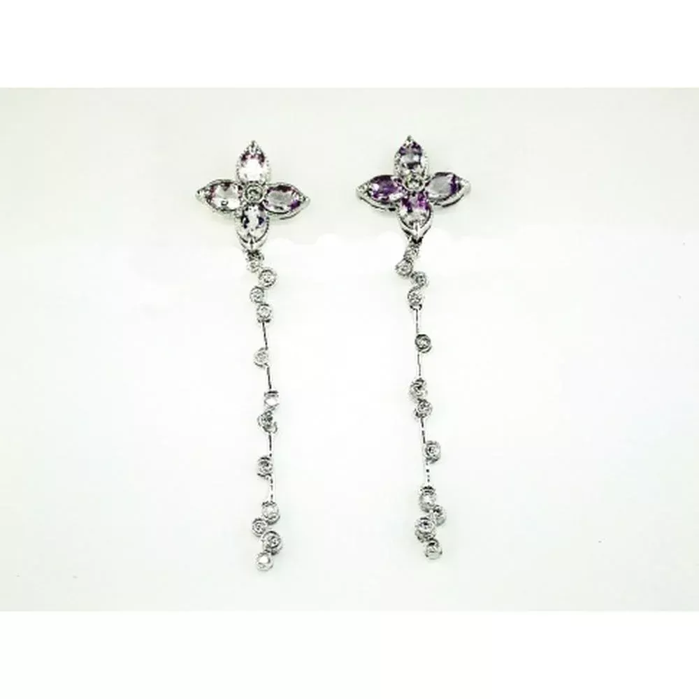 Royal 14K White Gold Amethyst & Diamond Earrings - Floral Elegance