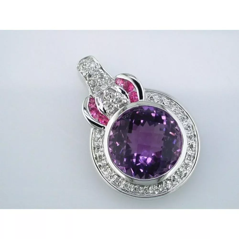 Royal 14K White Gold Amethyst & Diamond Pendant - 5.80 Carat Oval Gemstone Highlight with Diamond Halo