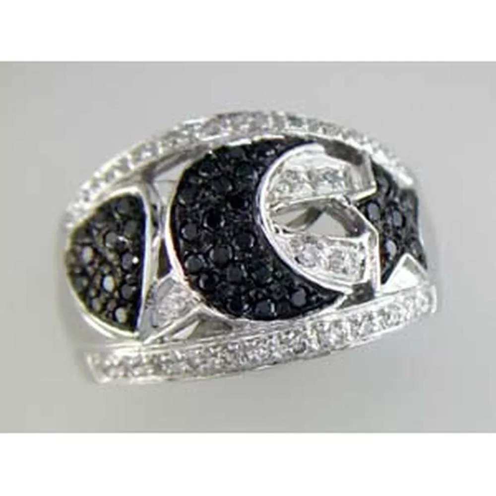 Royal 14K White Gold Black Diamond & Diamond Halo Ring - 0.70 Carat Total Gem Weight