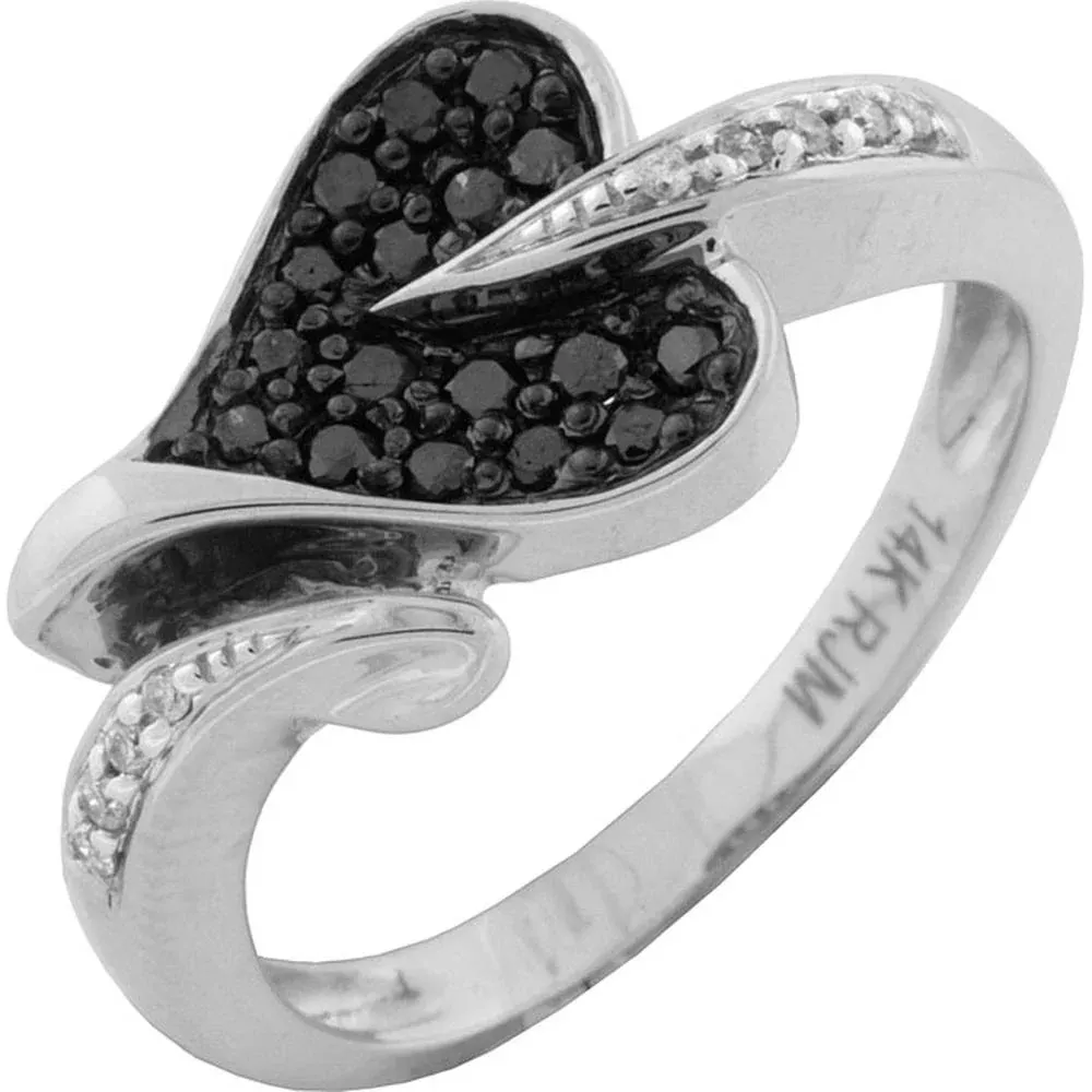 Royal 14K White Gold Black Diamond & Diamond Heart Ring - Symbol of Eternal Love
