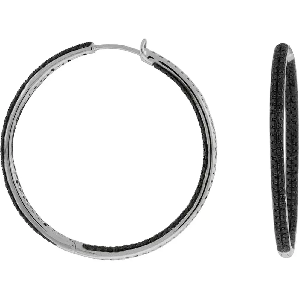 Royal 14K White Gold Black Diamond Hoops - 2.60 Carat Total Diamond Weight