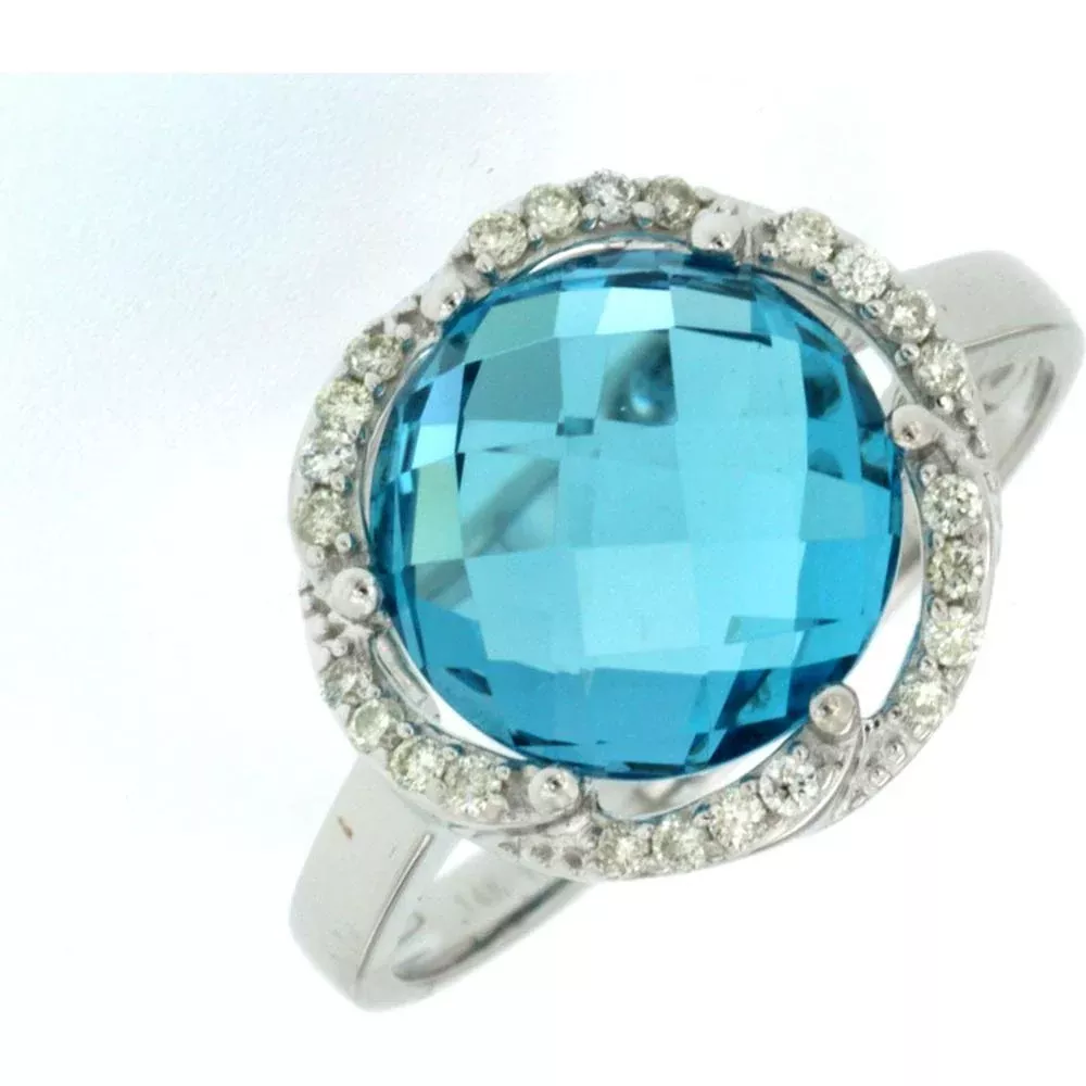 Royal 14K White Gold Blue Topaz & Diamond Ring - Serene Waters Brilliance