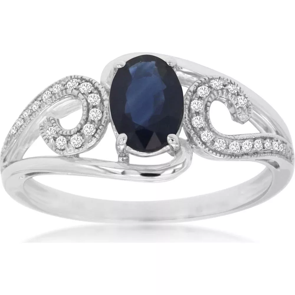 Royal 14K White Gold Celestial Sapphire and Diamond Ring - 1.00 Carat Sapphire & 0.09 Carat Diamond
