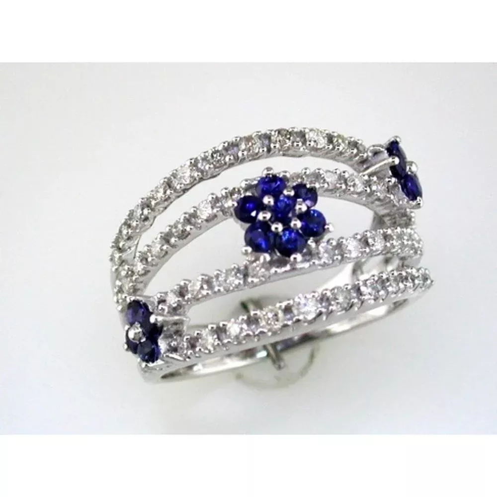 Royal 14K White Gold Celestial Sapphire and Diamond Ring - 1.1 Carat Total Gem Weight