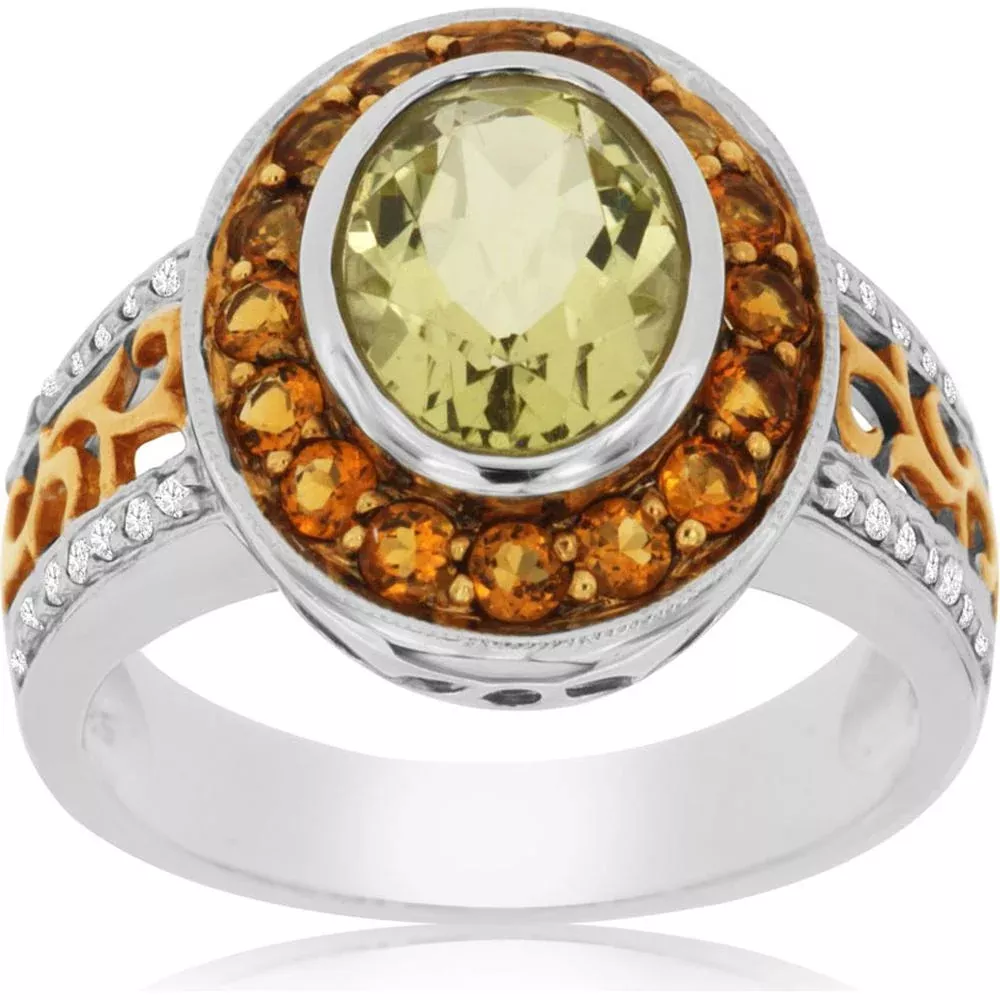 Royal 14K White Gold Citrine and Quartz Halo Ring - Elegance Defined