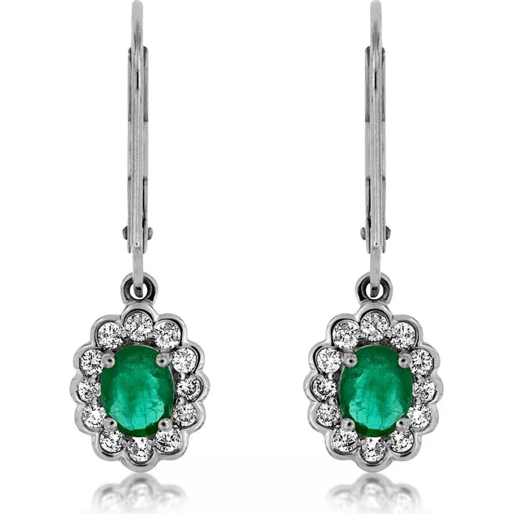 Royal 14K White Gold Emerald and Diamond Drop Earrings - Exquisite Elegance