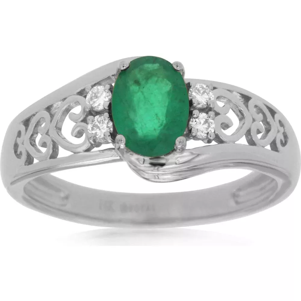 Royal 14K White Gold Emerald and Diamond Ring - Exquisite Elegance