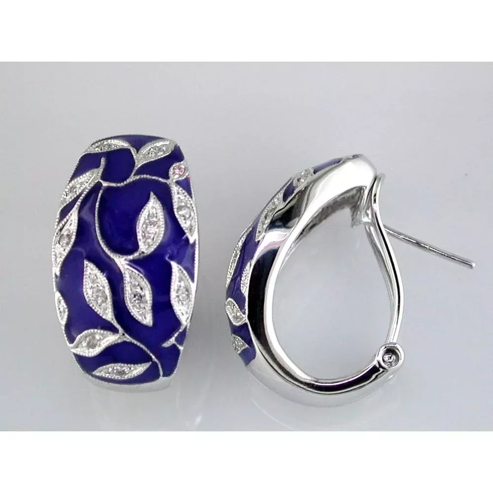 Royal 14K White Gold Enamel and Diamond Statement Earrings