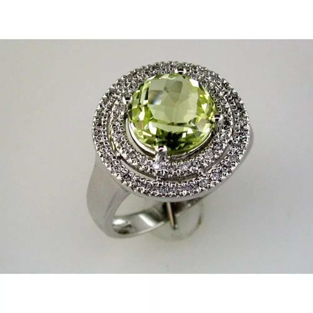 Royal 14K White Gold Lemon Quartz & Diamond Ring - Exquisite Elegance