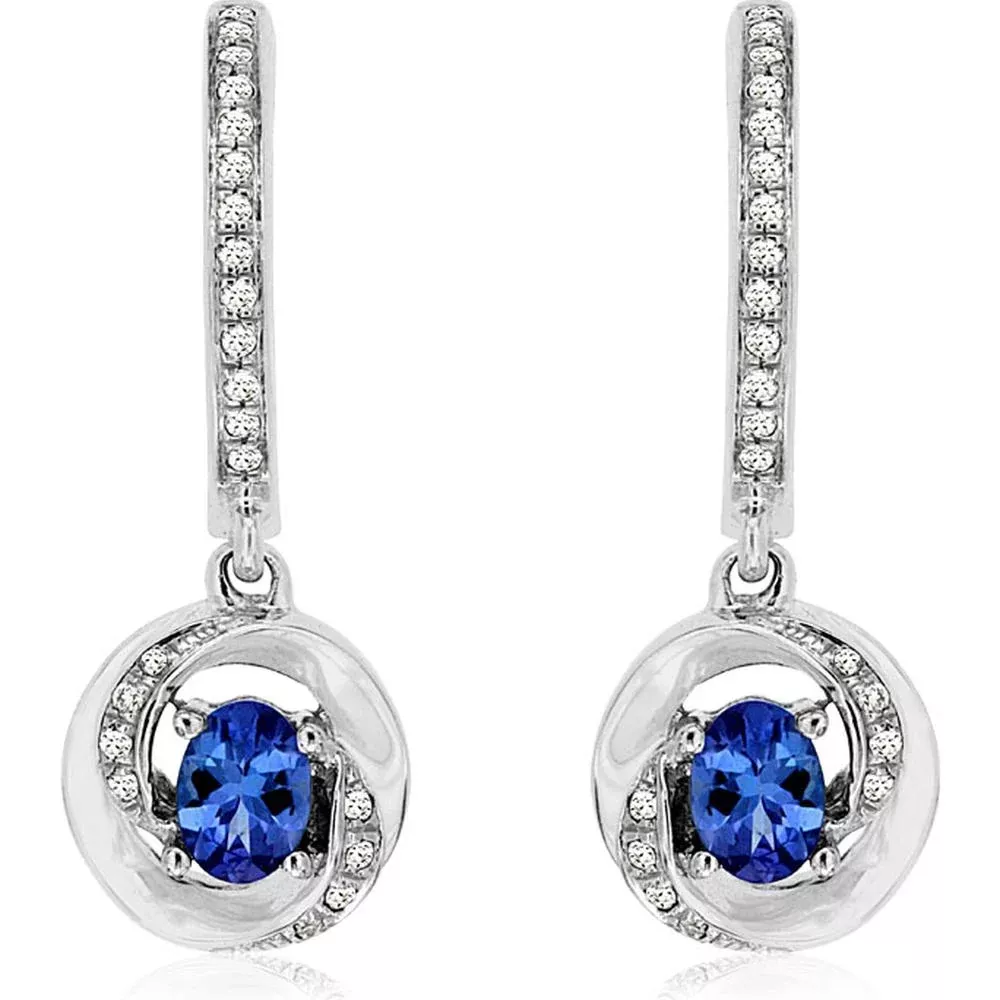 Royal 14K White Gold Tanzanite & Diamond Earrings - Luxe Twilight Glamour