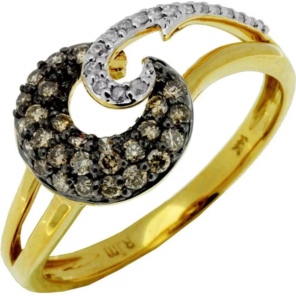 Royal 14K Yellow Gold Diamond & Mocha Diamond Ring - 0.07 Carat Round Diamond, 0.30 Carat Mocha Diamond