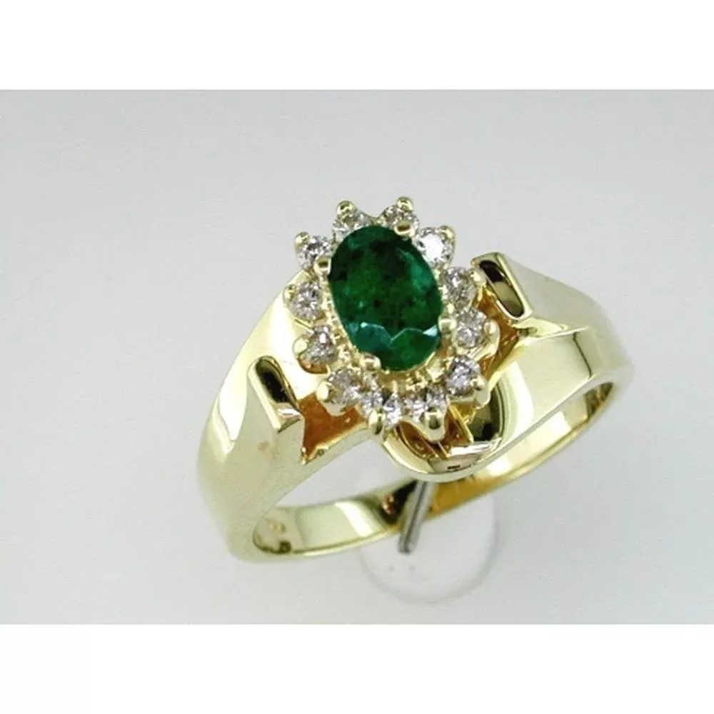 Royal 14K Yellow Gold Emerald & Diamond Ring - 0.50 Carat Emerald, 0.26 Carat Total Diamond Weight