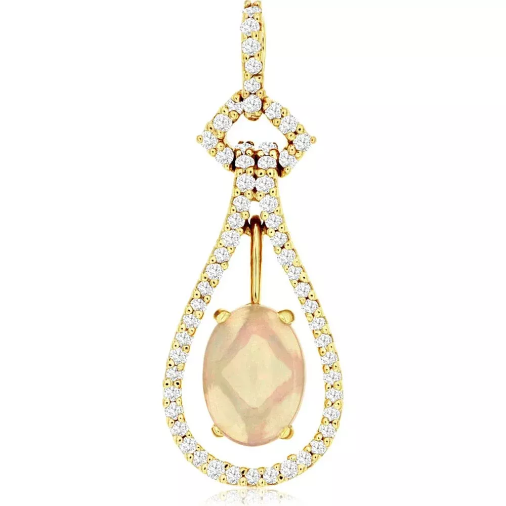 Royal 14K Yellow Gold Opal & Diamond Pendant - Celestial Elegance