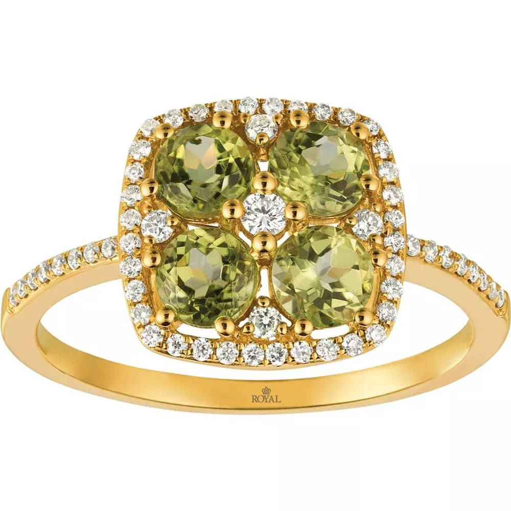 Royal 14K Yellow Gold Peridot and Diamond Ring - Timeless Elegance