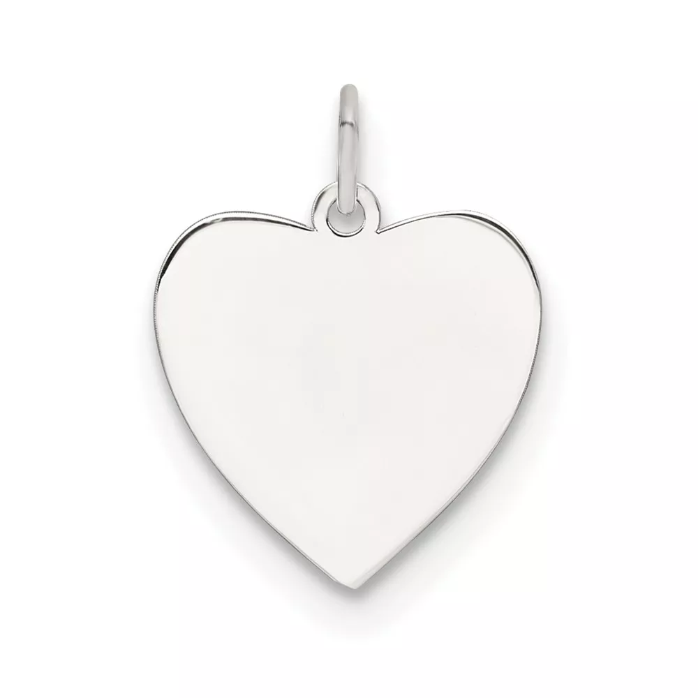 SS Rhod-plated Eng. Heart Polish Front/Satin Back Disc Charm