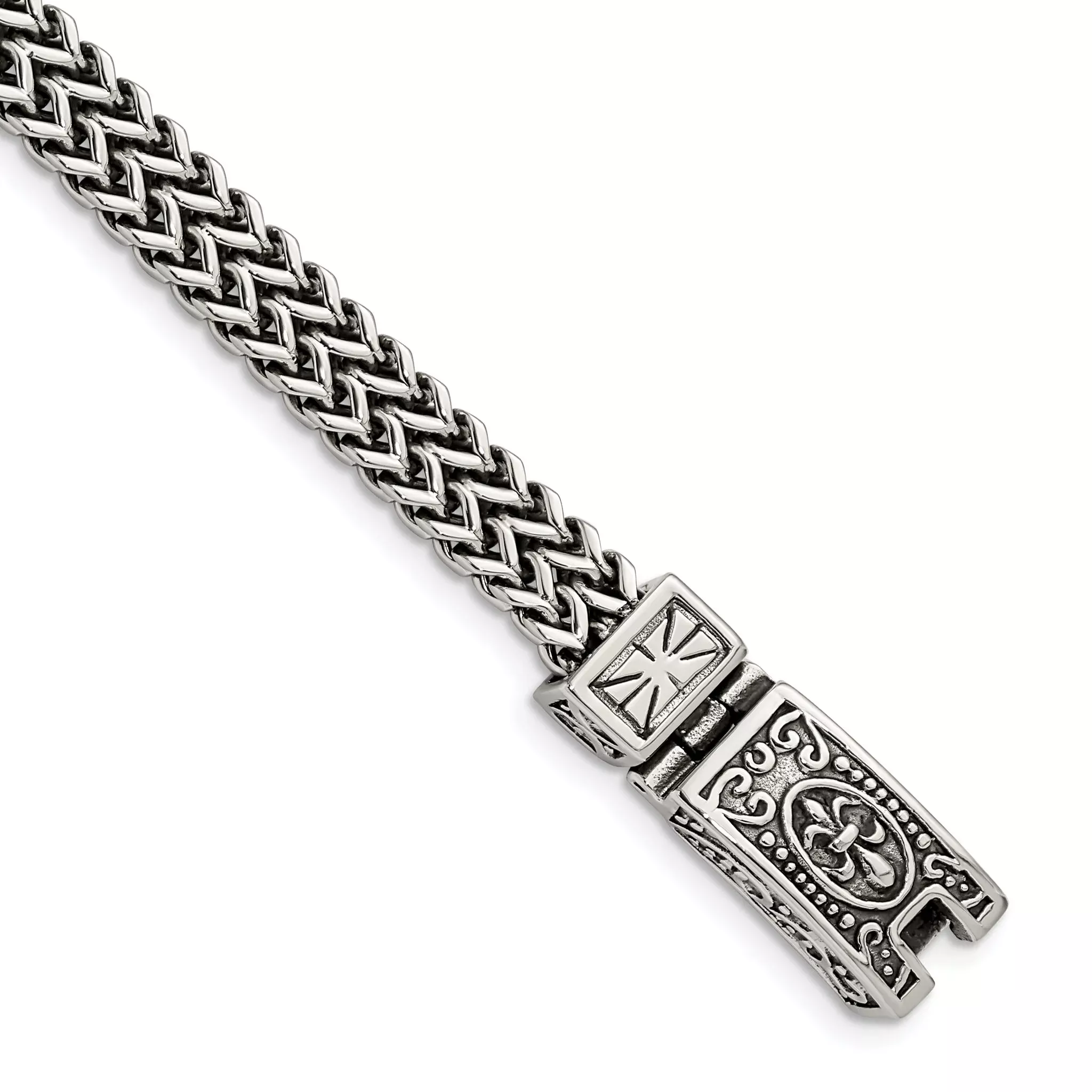 Stainless Steel Antiqued and Polished 2-Strand Franco Link Bracelet