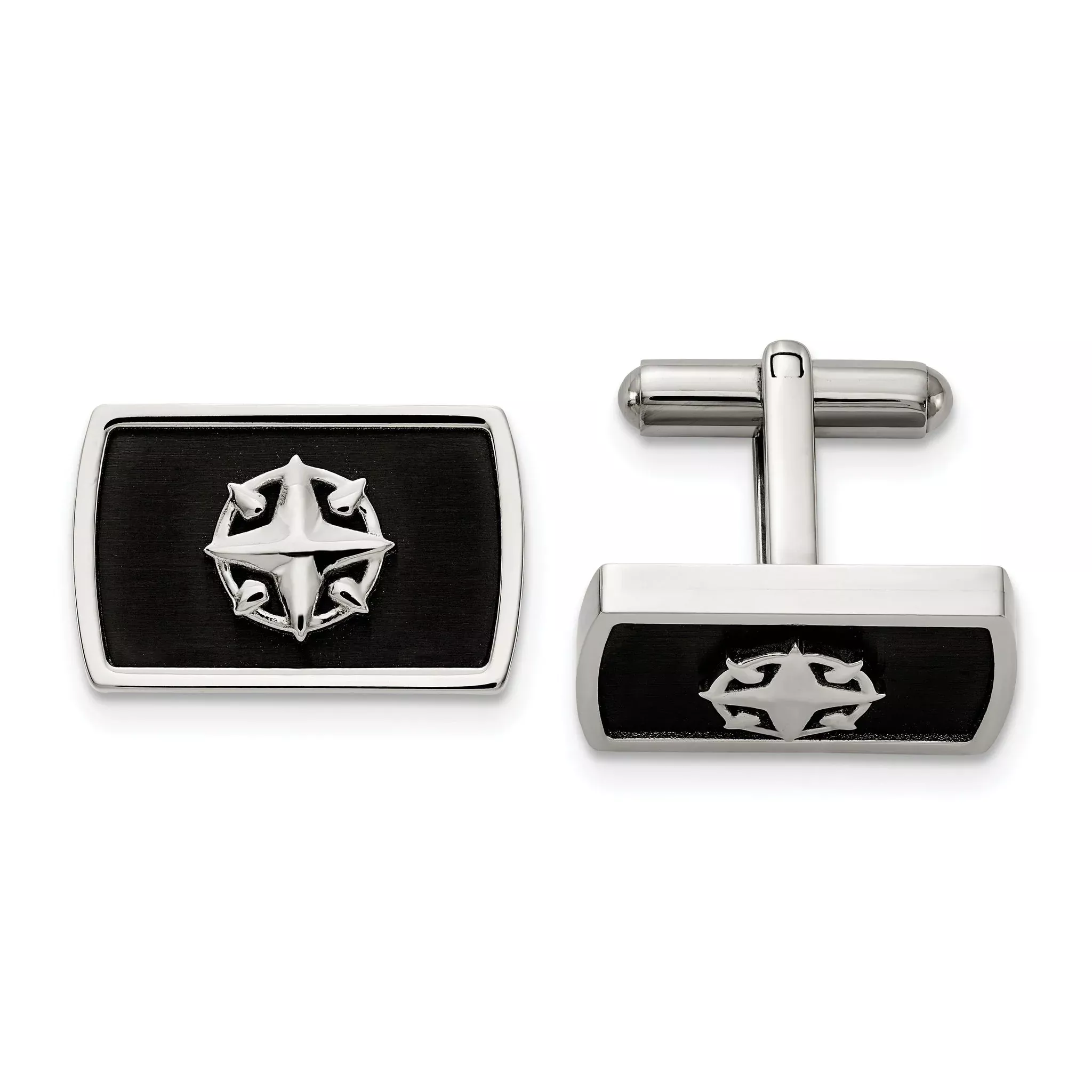 Stainless Steel Black Compass Cuff Links