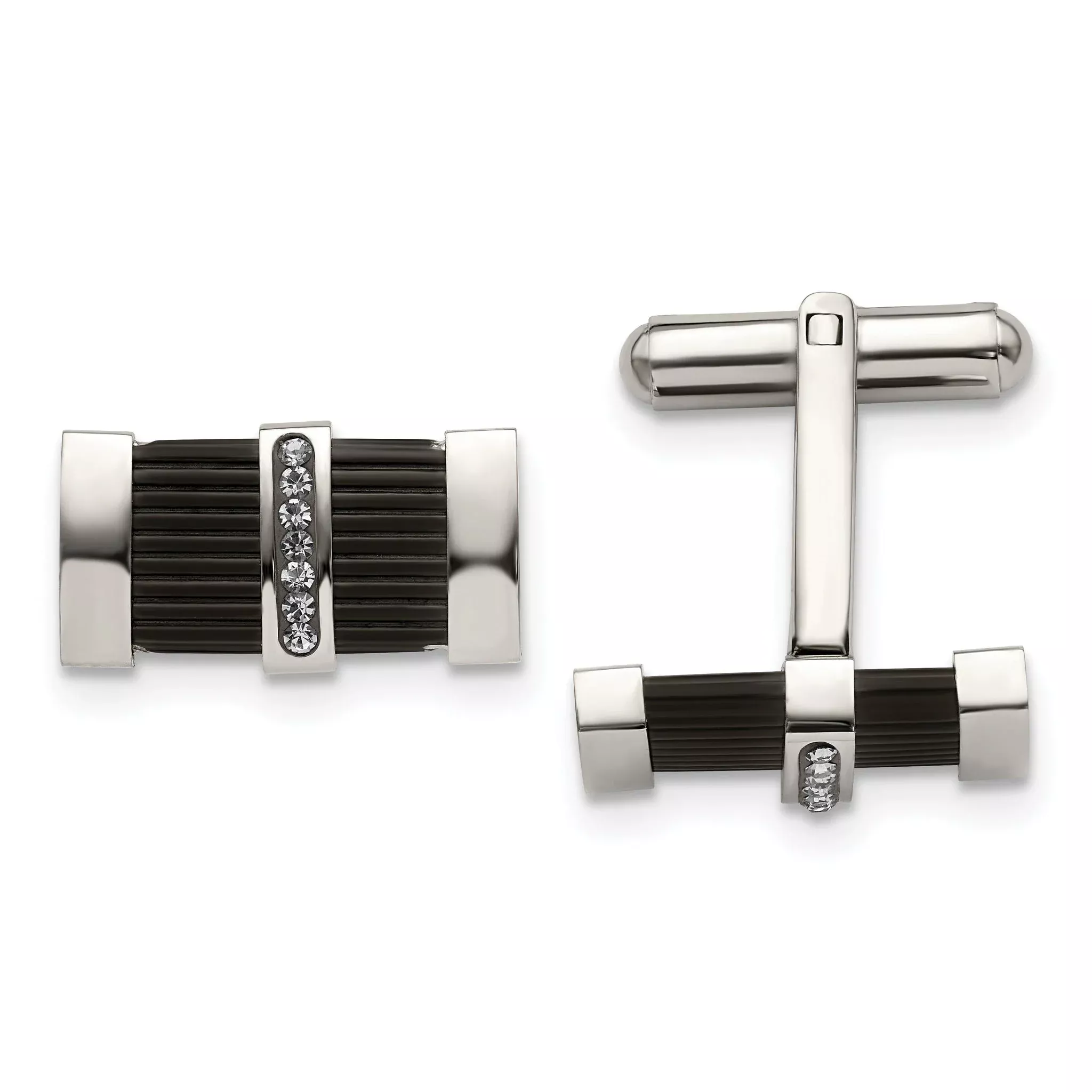 Stainless Steel Black & Crystal Cuff Links