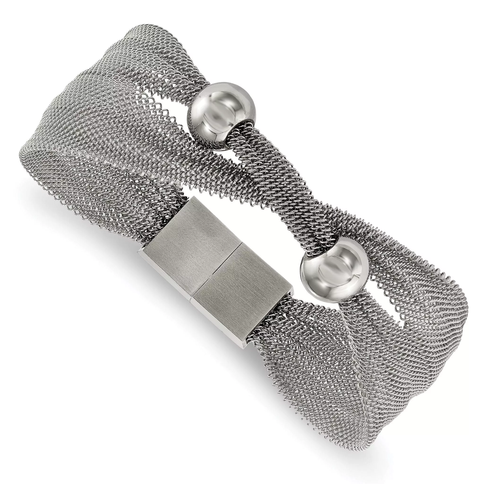 Stainless Steel Polished Bead Mesh Bracelet for Women