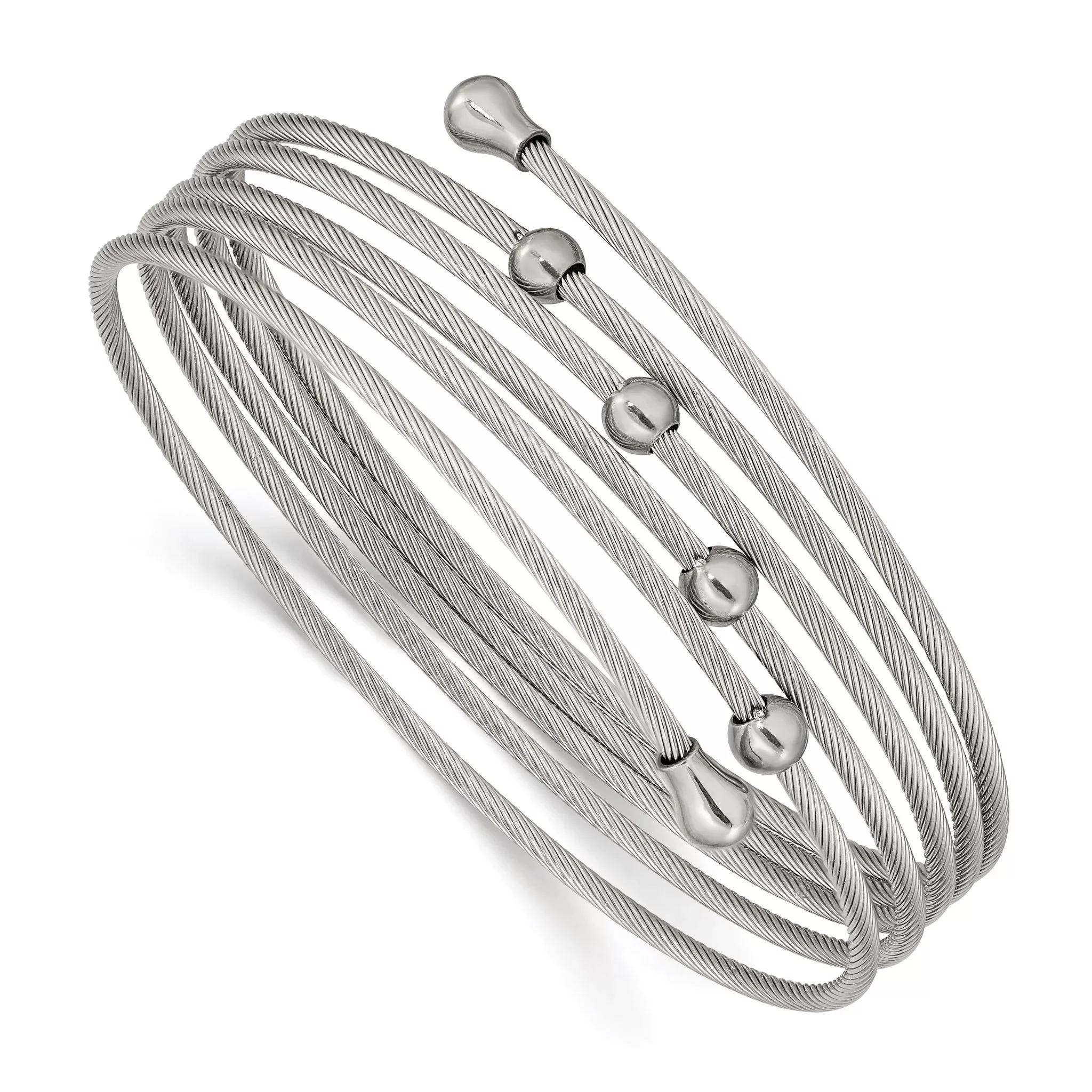 Stainless Steel Polished Flexible Coil Bangle Bracelet for Women