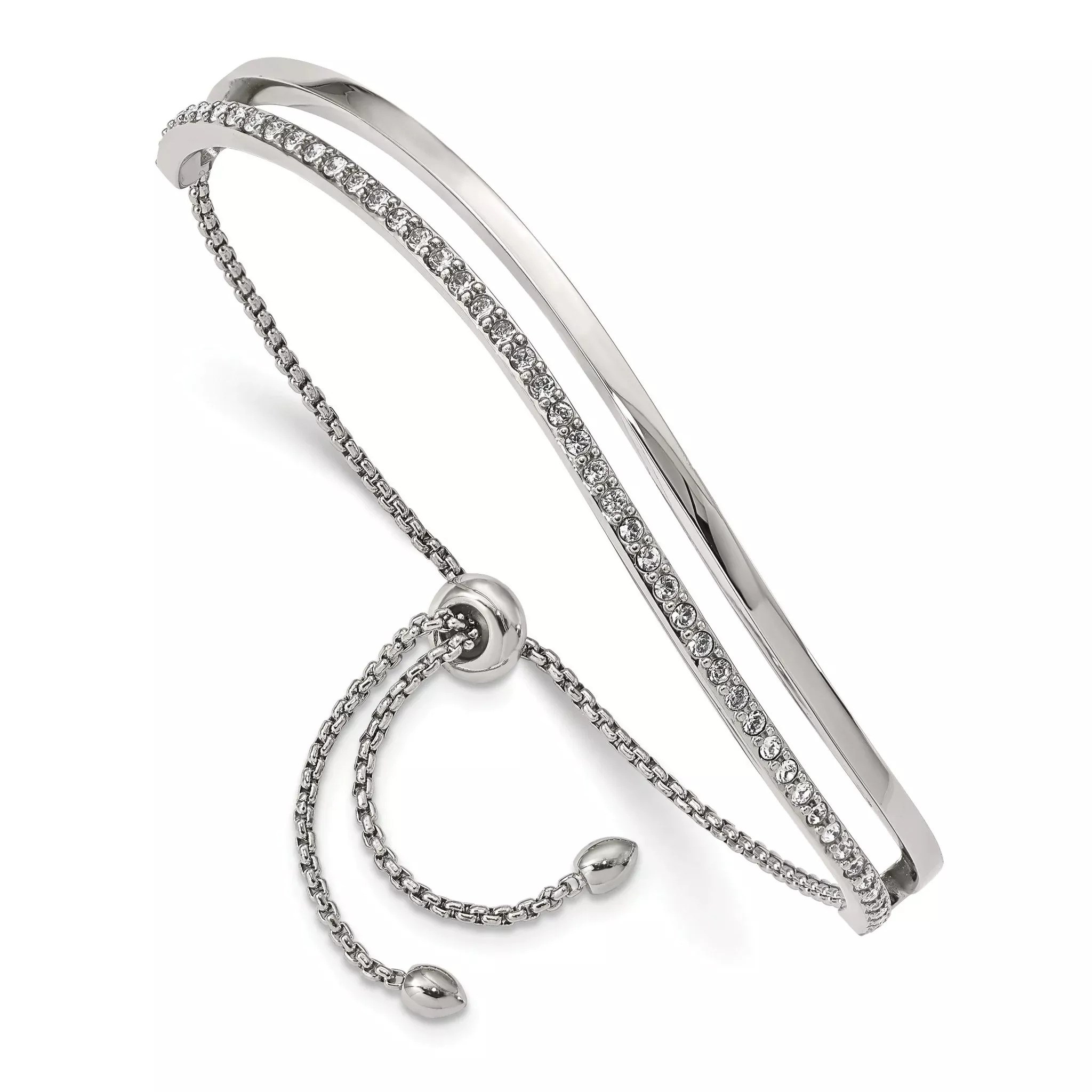 Stainless Steel Polished with Crystals Adjustable Bangle Bracelet for Women