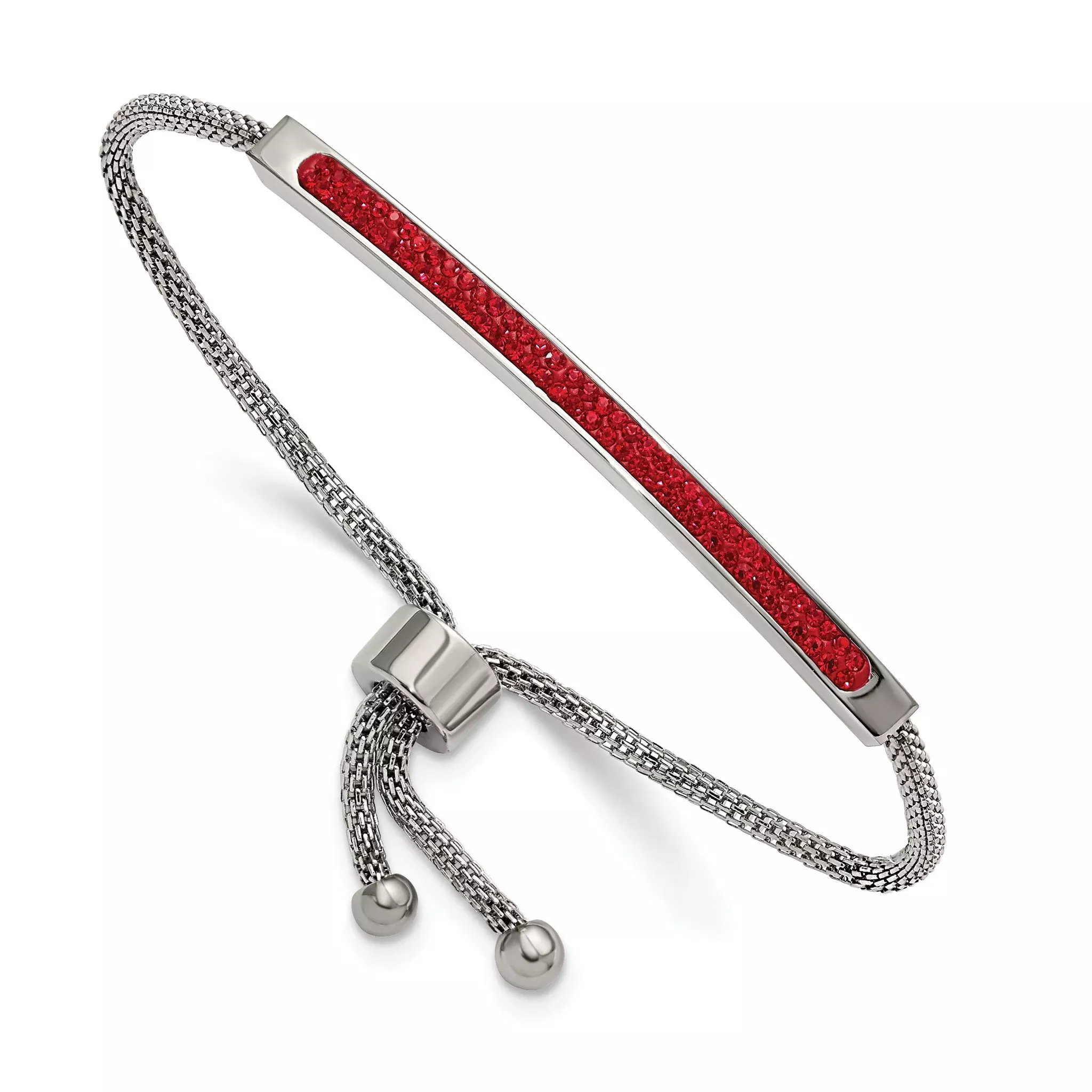 Stainless Steel Polished with Red Glass Adjustable Bracelet for Women