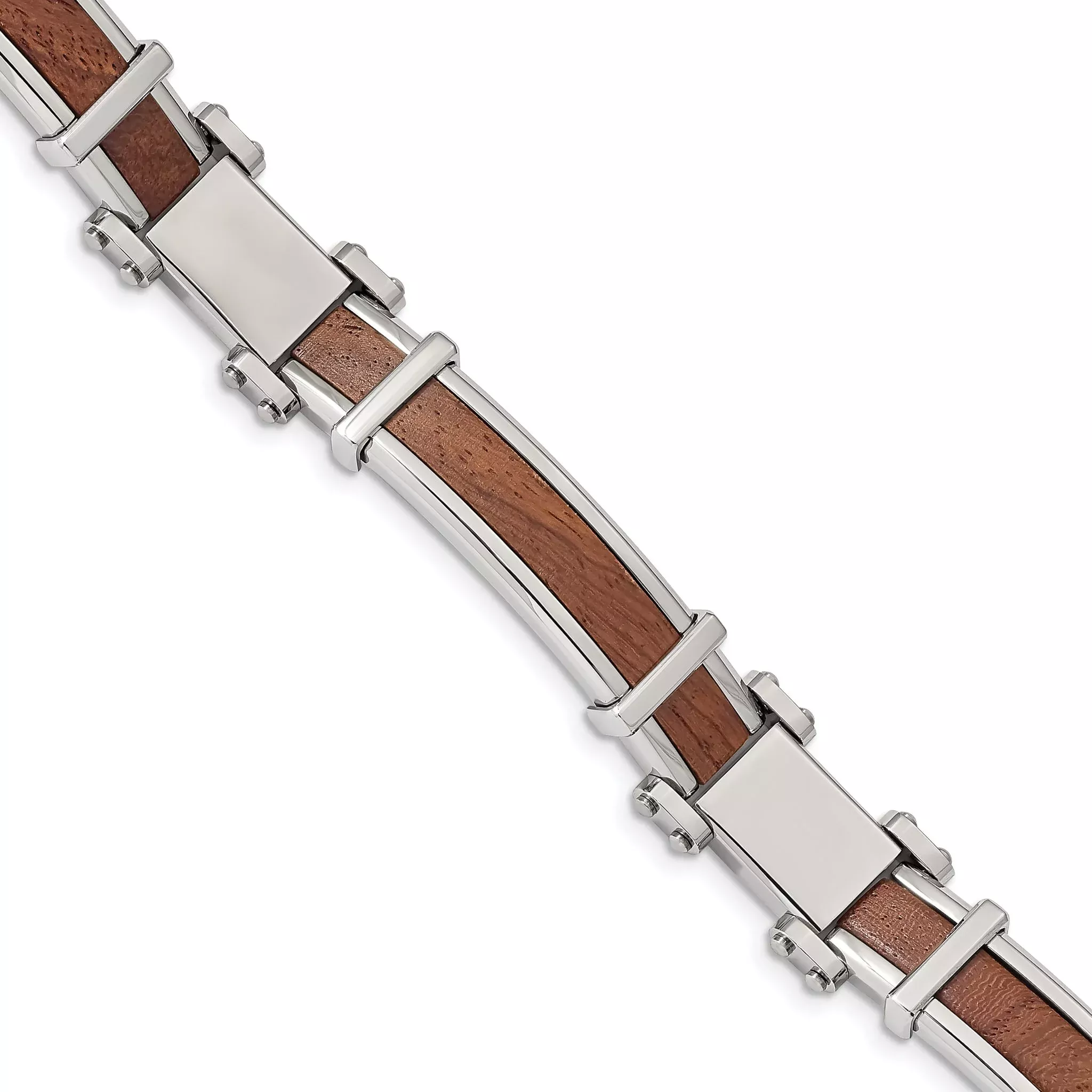 Stainless Steel Polished with Wood Inlay Link Bracelet for Men