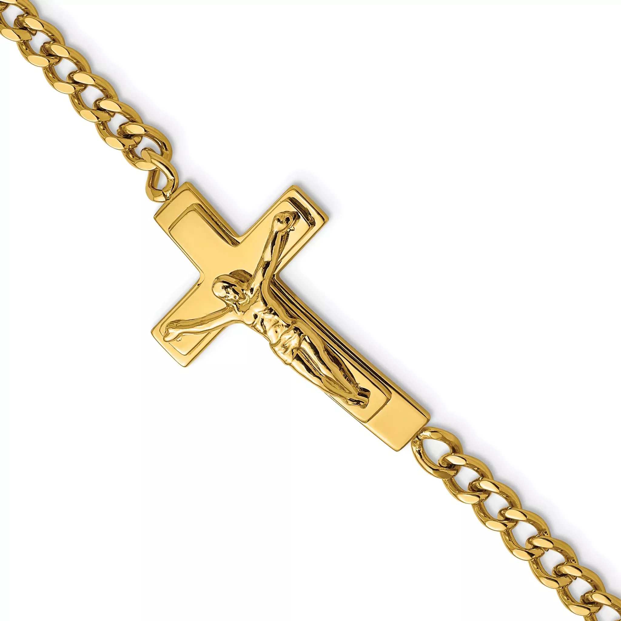 Stainless Steel Polished Yellow IP-plated Crucifix Bracelet for Men