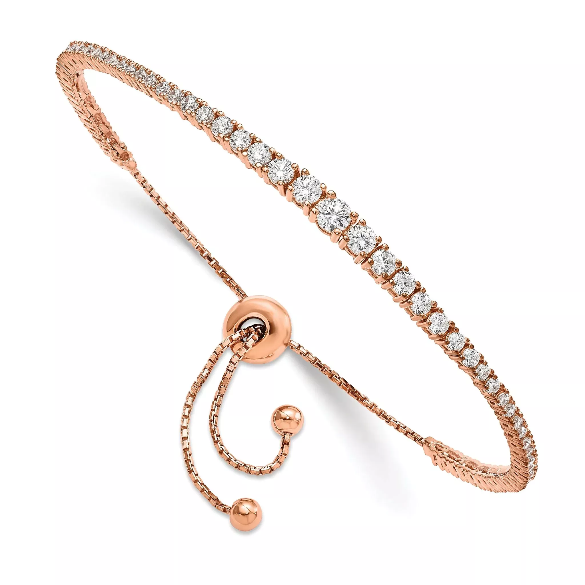 Sterling Shimmer Sterling Silver Rose-tone Flash Rose Gold-plated 67 Stone Graduated CZ Adjustable 5 inch up to 9 inch Bracelet