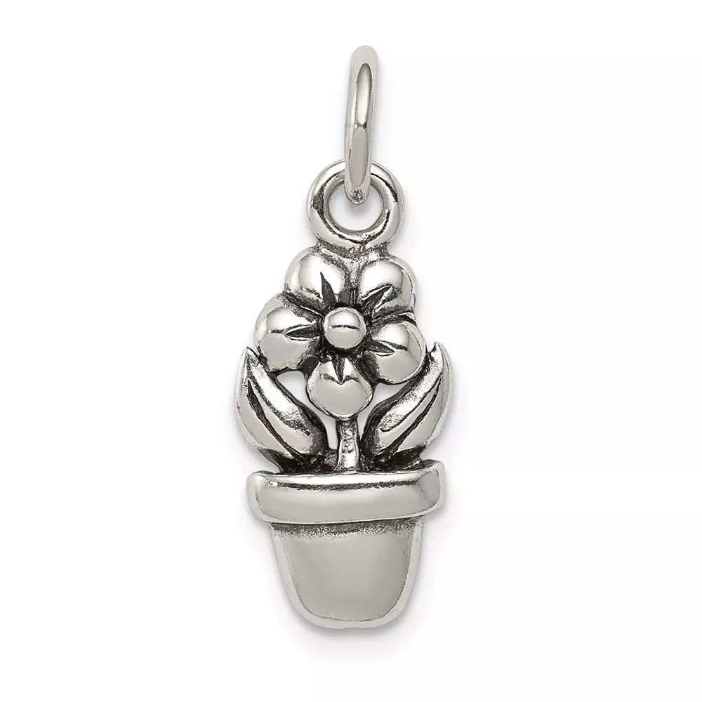 Sterling Silver Antique Flower in a Pot Charm