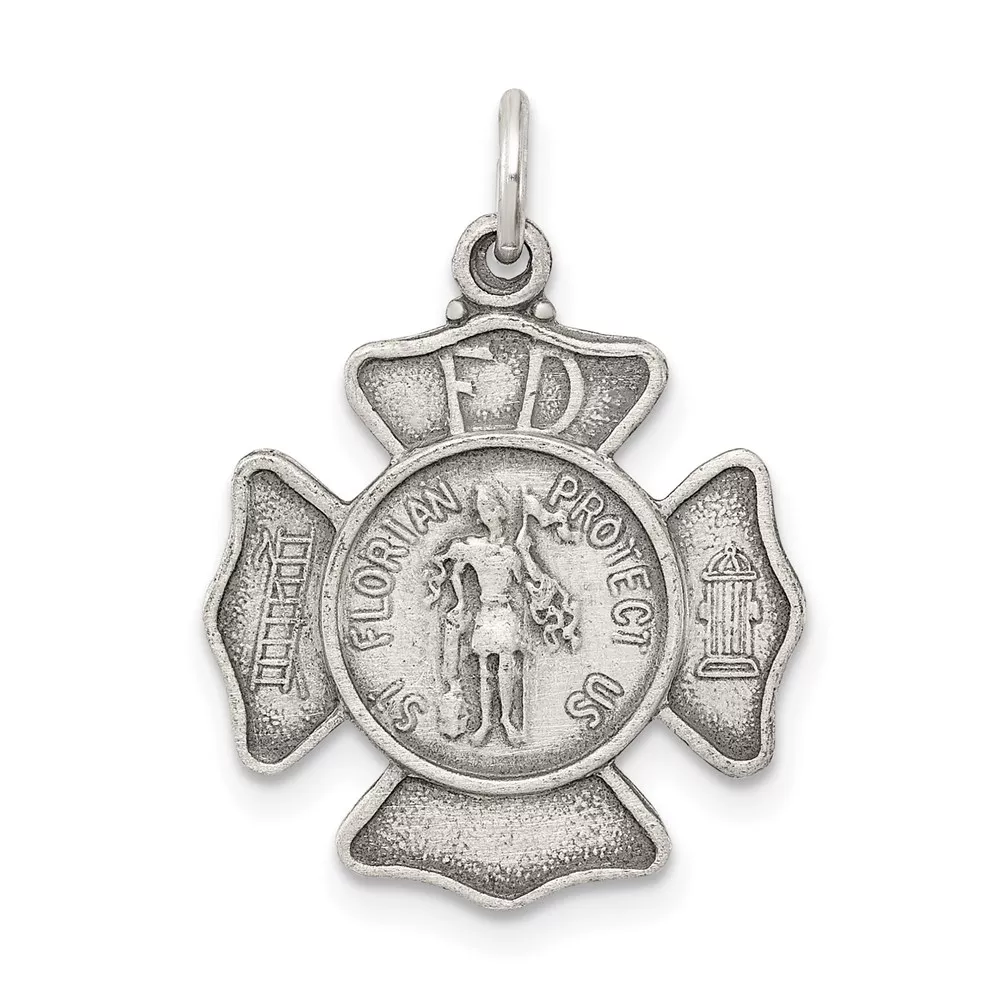 Sterling Silver Antiqued Saint Florian Badge Medal