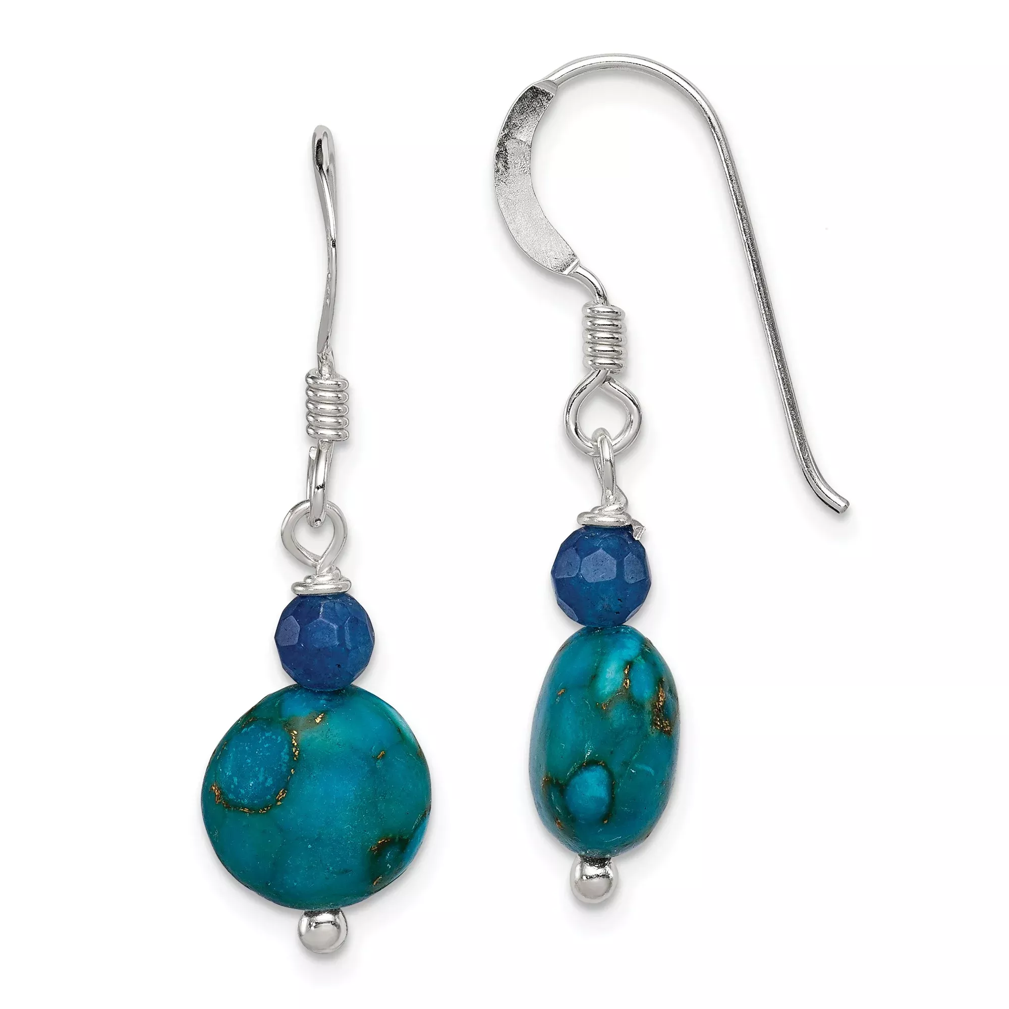 Sterling Silver Dangle Earrings with Agate and Lapis, Bohemian Drop Style