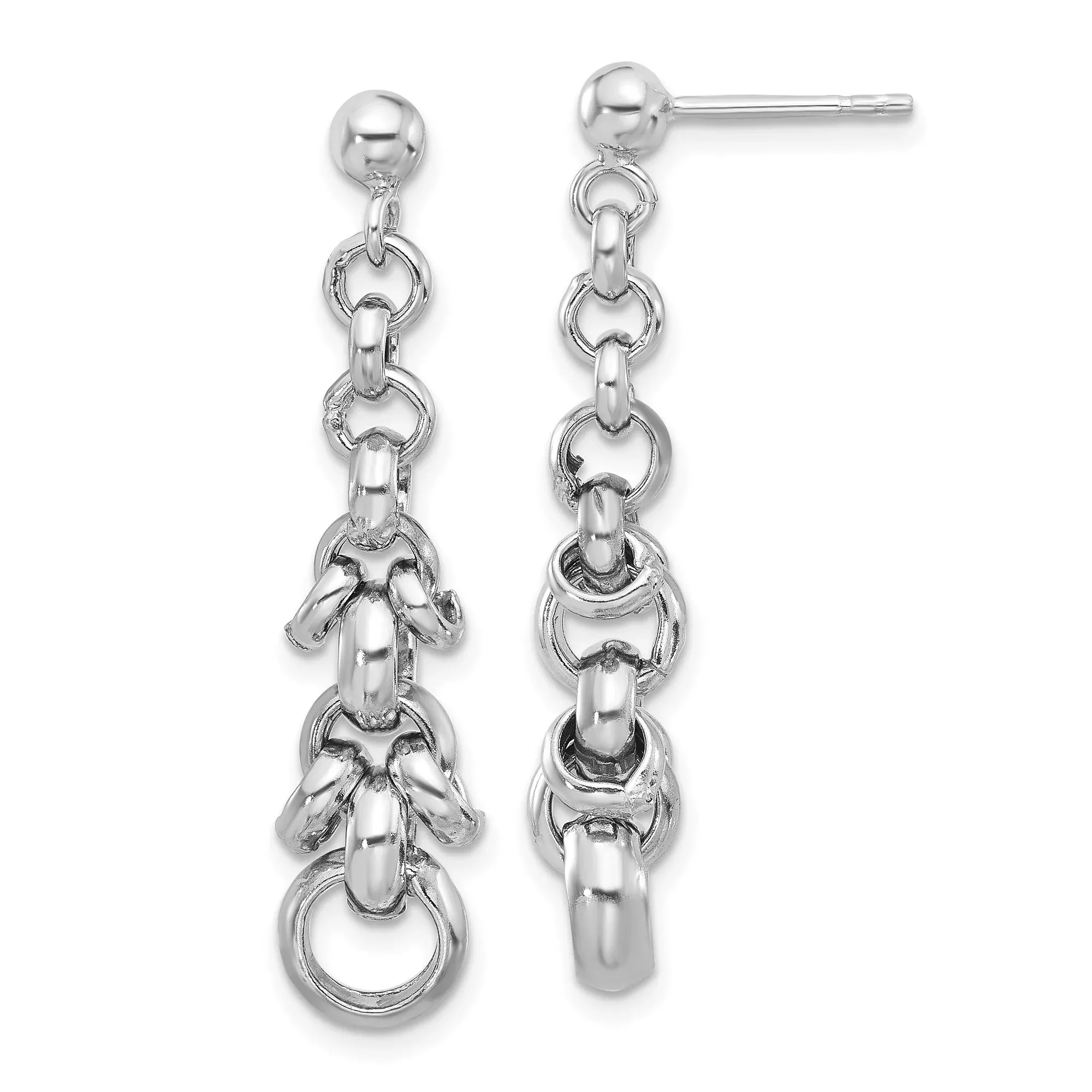 Sterling Silver Dangle Earrings with Long Cascading Chain Link Design, Modern Minimalist Style