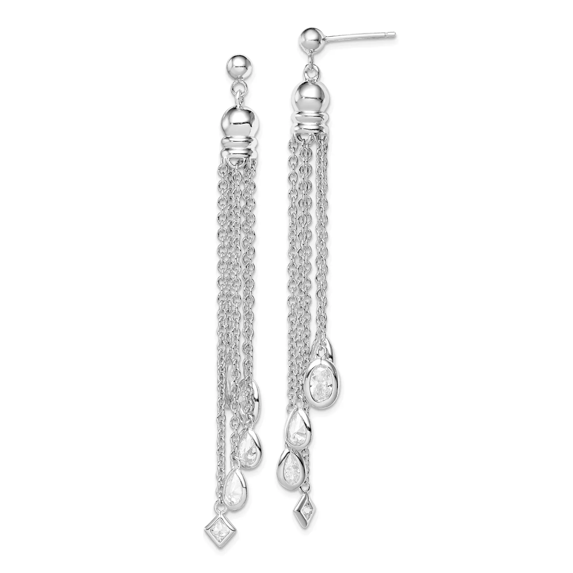 Sterling Silver Dangle Earrings with Teardrop, Oval, and Square Cubic Zirconia Gems