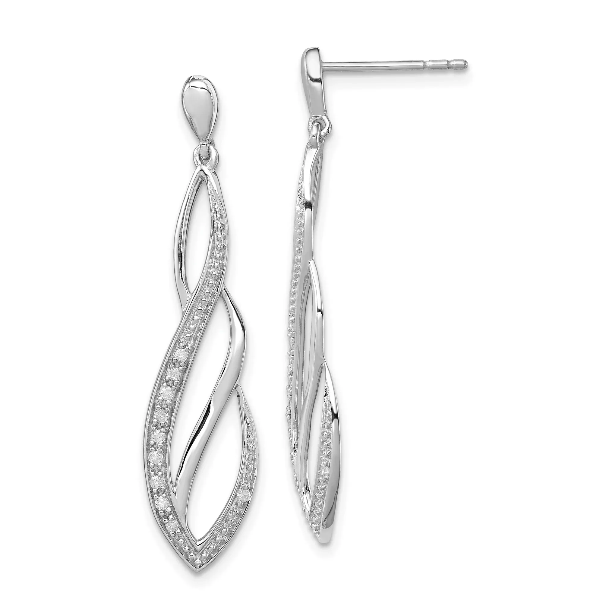 Sterling Silver Dangle Earrings with Twisted Design and Diamonds